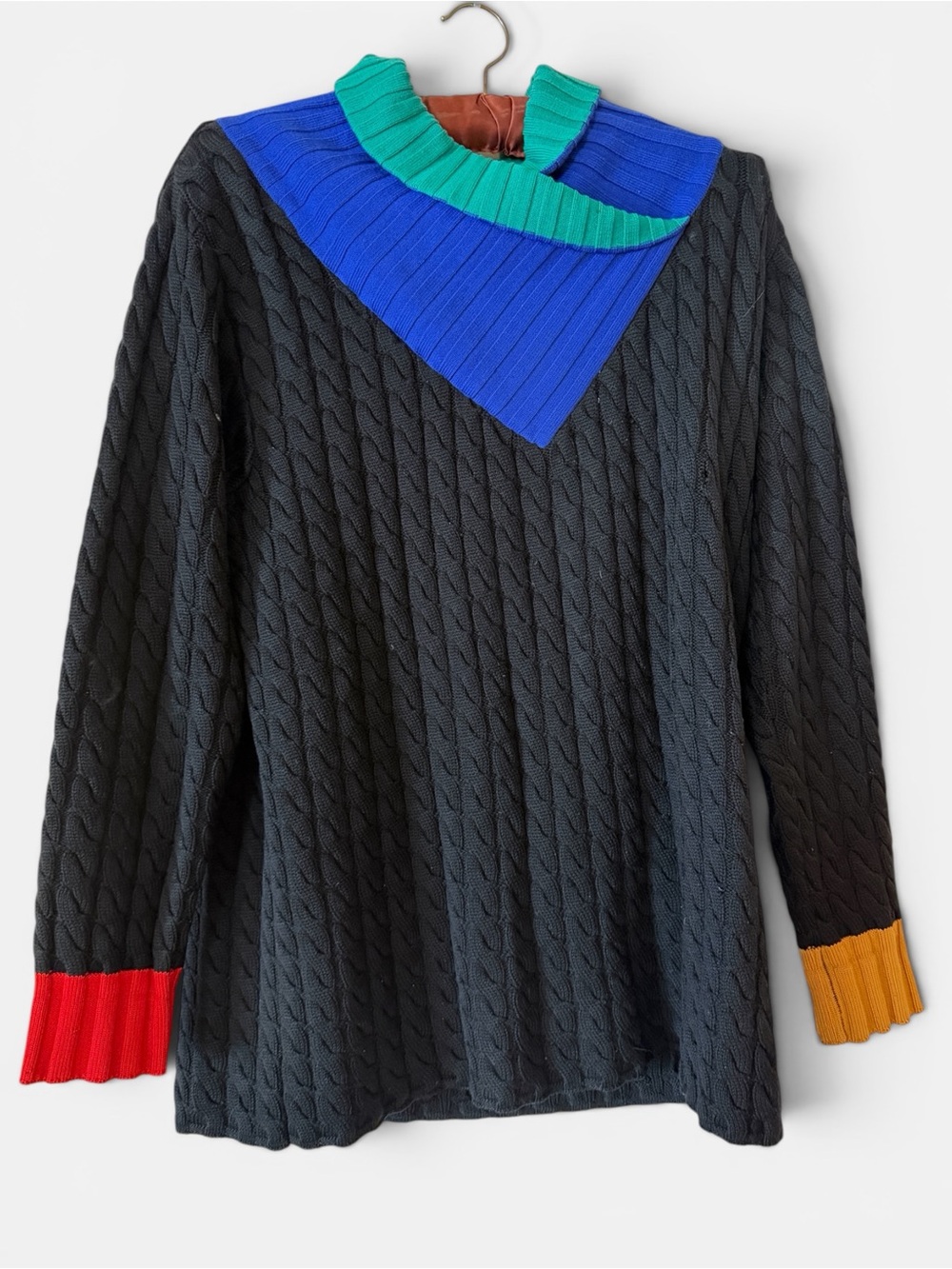 Stizzoli Italy Vintage 80s Colorblock Cable Knit Turtleneck Sweater Women’s M/L